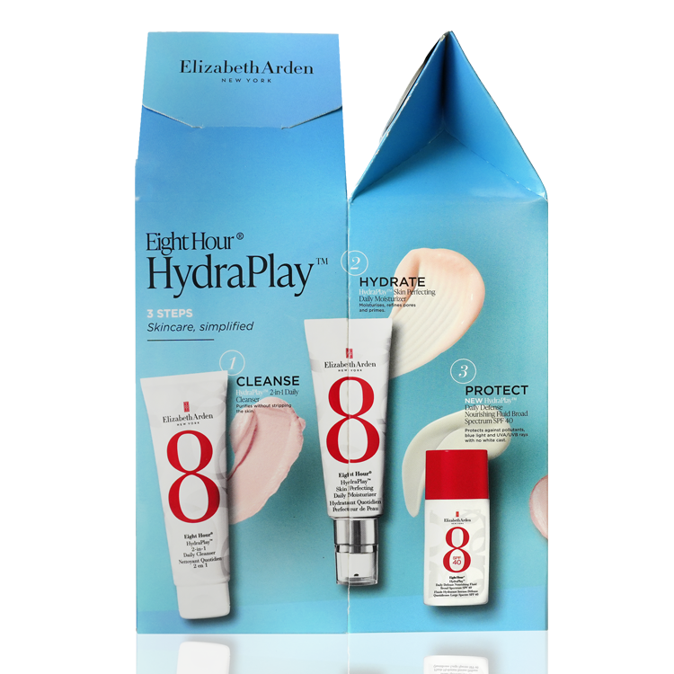 HydraPlay regime set box — rotating shelf display showing all three steps
